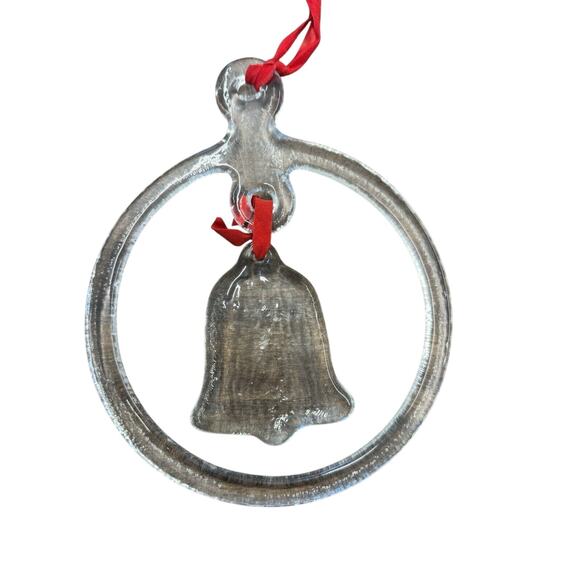 Large 9" Vintage Sweden Costa Boda Glass Christmas Decor Circle W/Bell - Picture 3 of 5